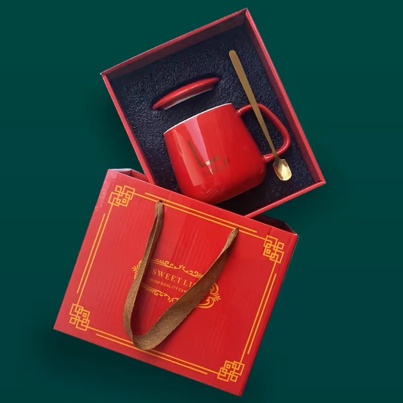 Evento Regalo de mano Taza cálida de cerámica Apertura de 55 grados Impresión de LOGOTIPO Taza de café publicitaria Caja de regalo de temperatura constante