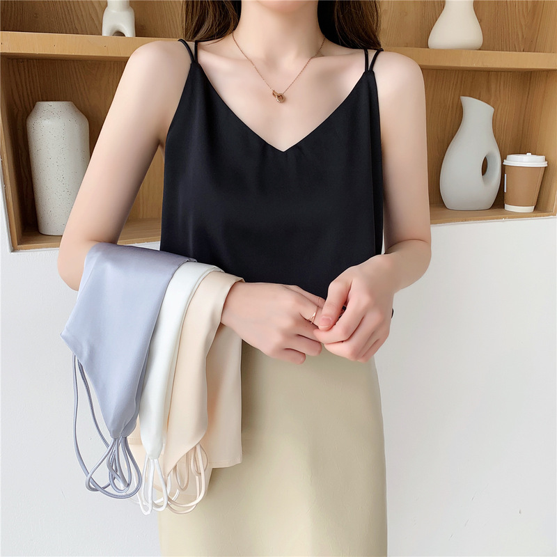 Net red back artificial silk satin camisole women's summer outer wear cross loose suit inner top fashion Net red back artificial silk satin camisole women's summer outer wear cross loose suit inner top fashion