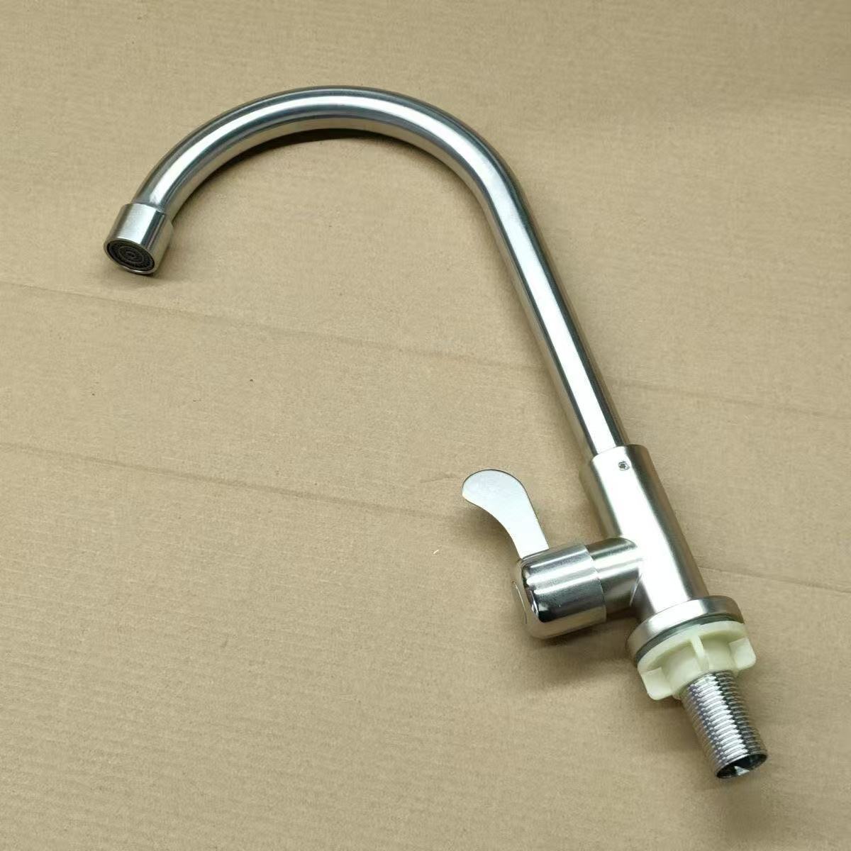 304 stainless steel kitchen sink faucet, 360-degree cold water swivel single cold water basin faucet, brushed large curved faucet wholesale