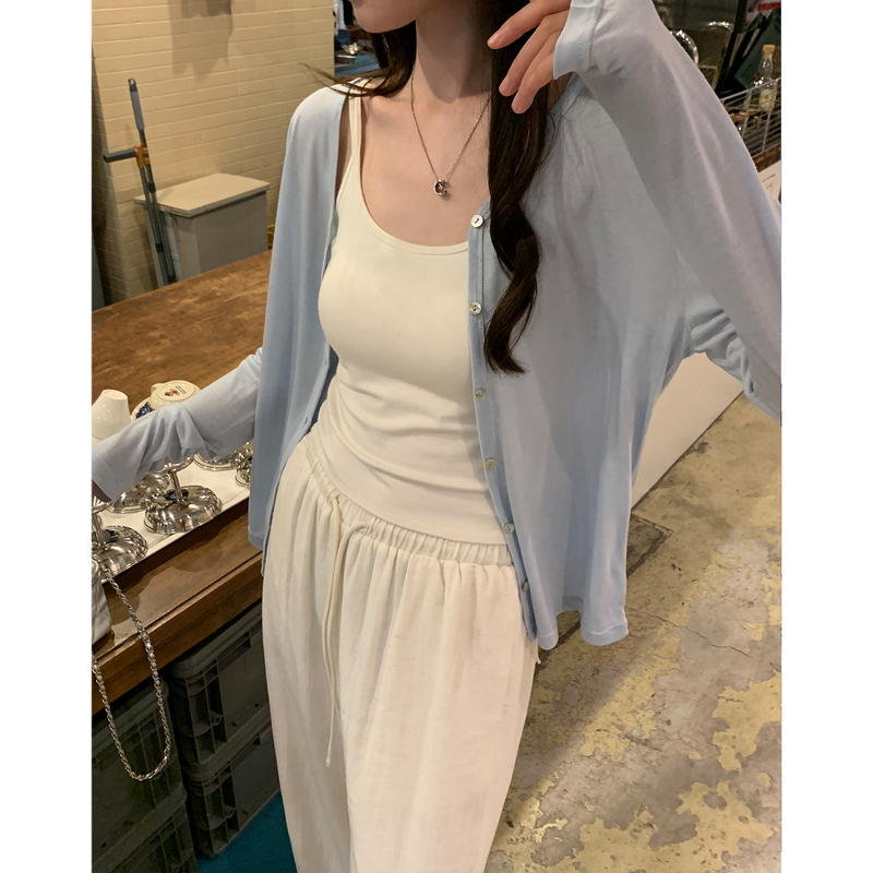 天丝醋酸纸片人开衫女夏季宽松外搭轻薄款防晒长袖针织上衣|undefined