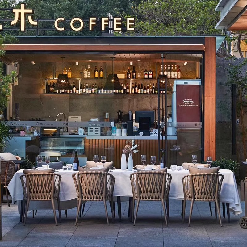 Mesas y sillas al aire libre nórdicas Patio Villa Patio Mesas y sillas Patio Al aire libre Jardín Terraza Ocio Mesas y sillas de ratán Combinación