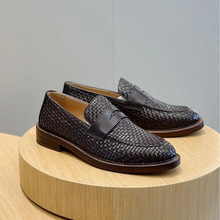 跨境新款男士真皮真底一脚蹬轻便舒适透气男士休闲皮鞋新款简约款