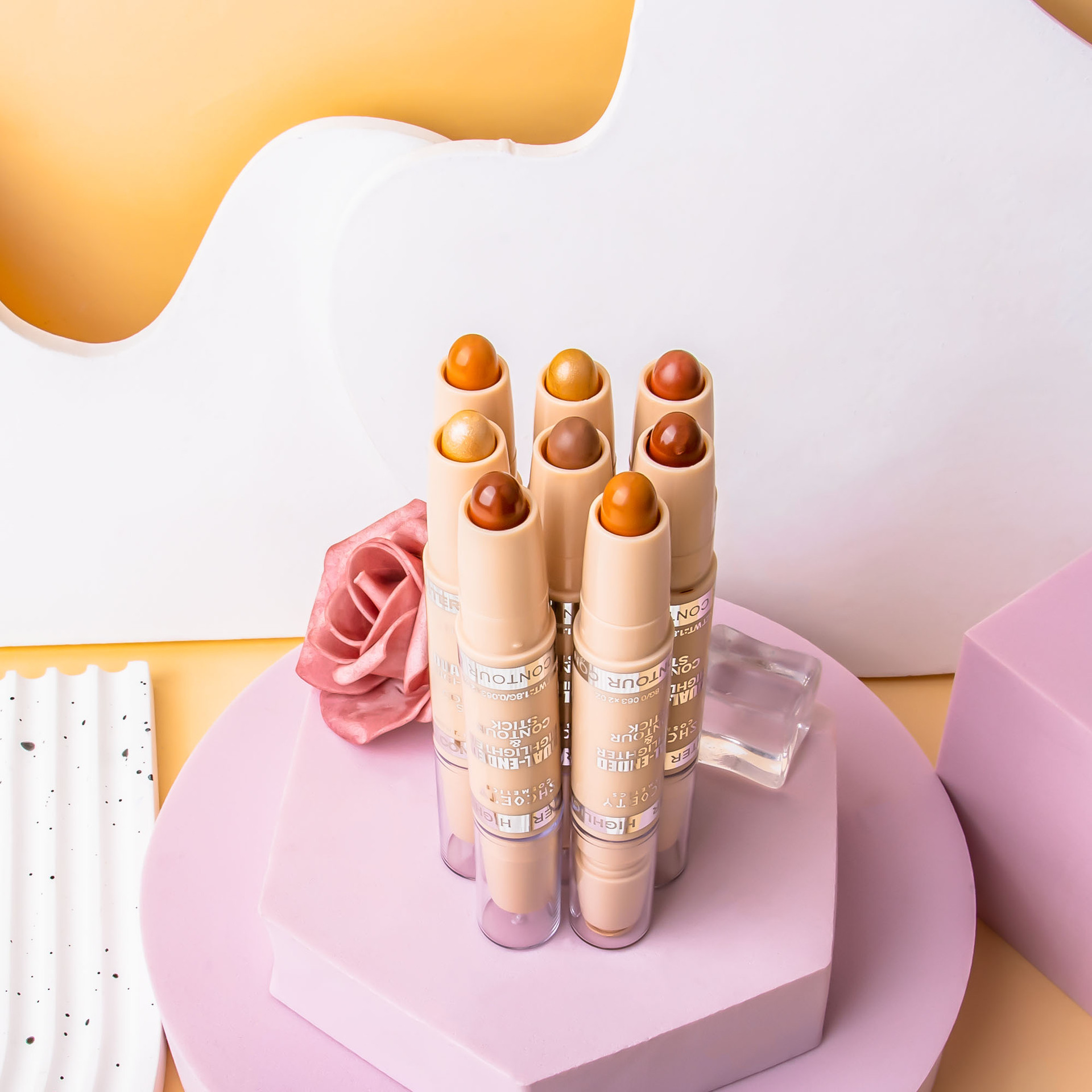 SHCOETY Dual-head contouring stick, high-gloss one-piece pen, matte three-dimensional Contouring, Nose shadow brightening, Horizontal pen, Cross-border undefined