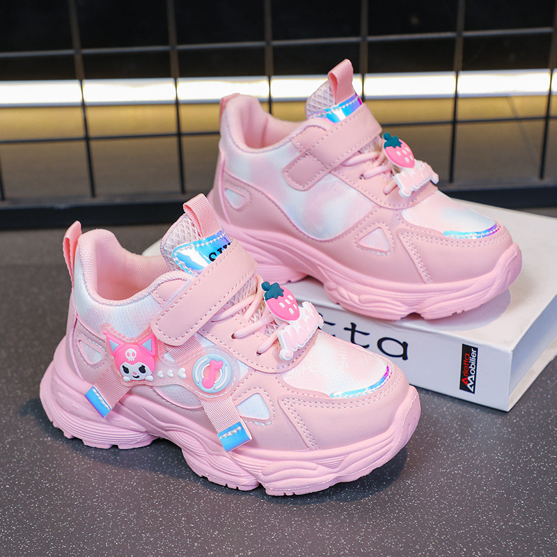 运动鞋子女童鞋2025春秋款旋转纽扣学生透气卡通儿童跑步鞋老爹鞋