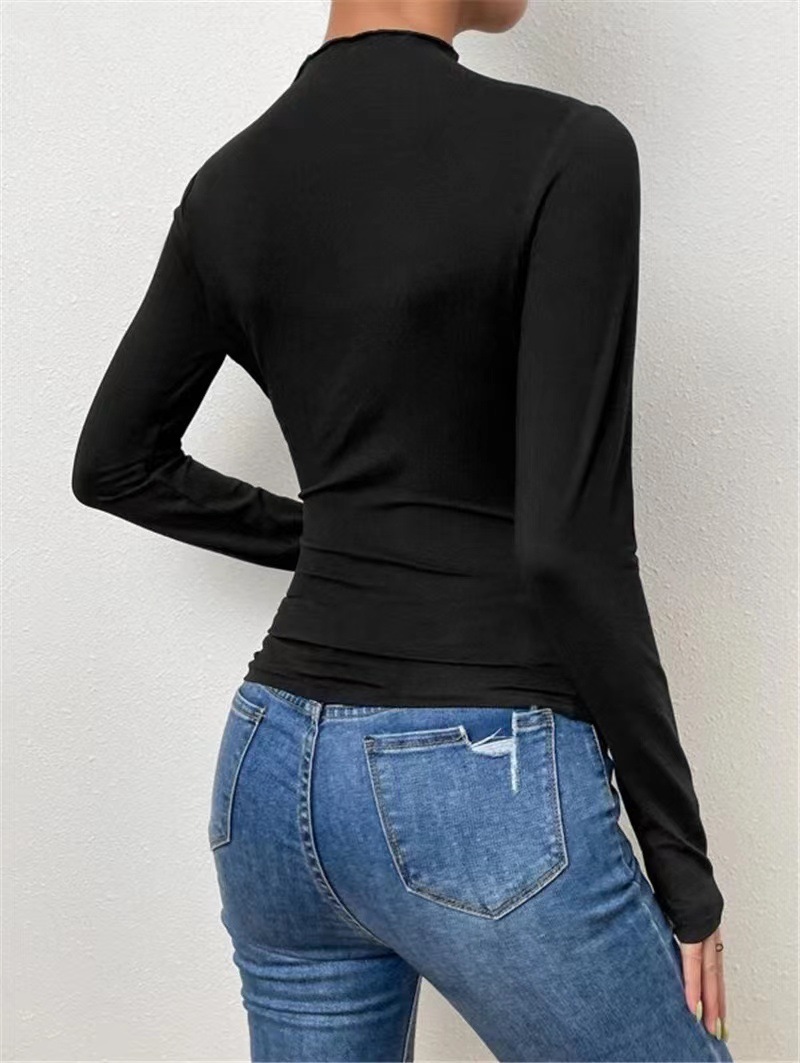 Women's Slim Fit Long Sleeve T-shirt With Round Neck Solid Colour_voghion.com