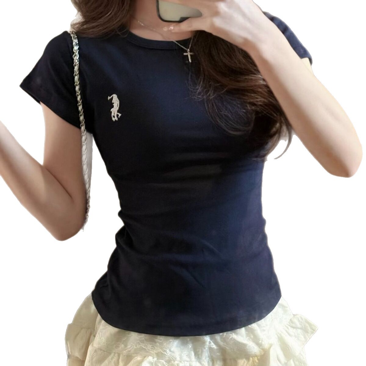 Slim Fit T-Shirt for Women Summer Short Sleeve Versatile Pure Color Sexy Top Instagram Style Hot Girl Fashion_ecoleips.com
