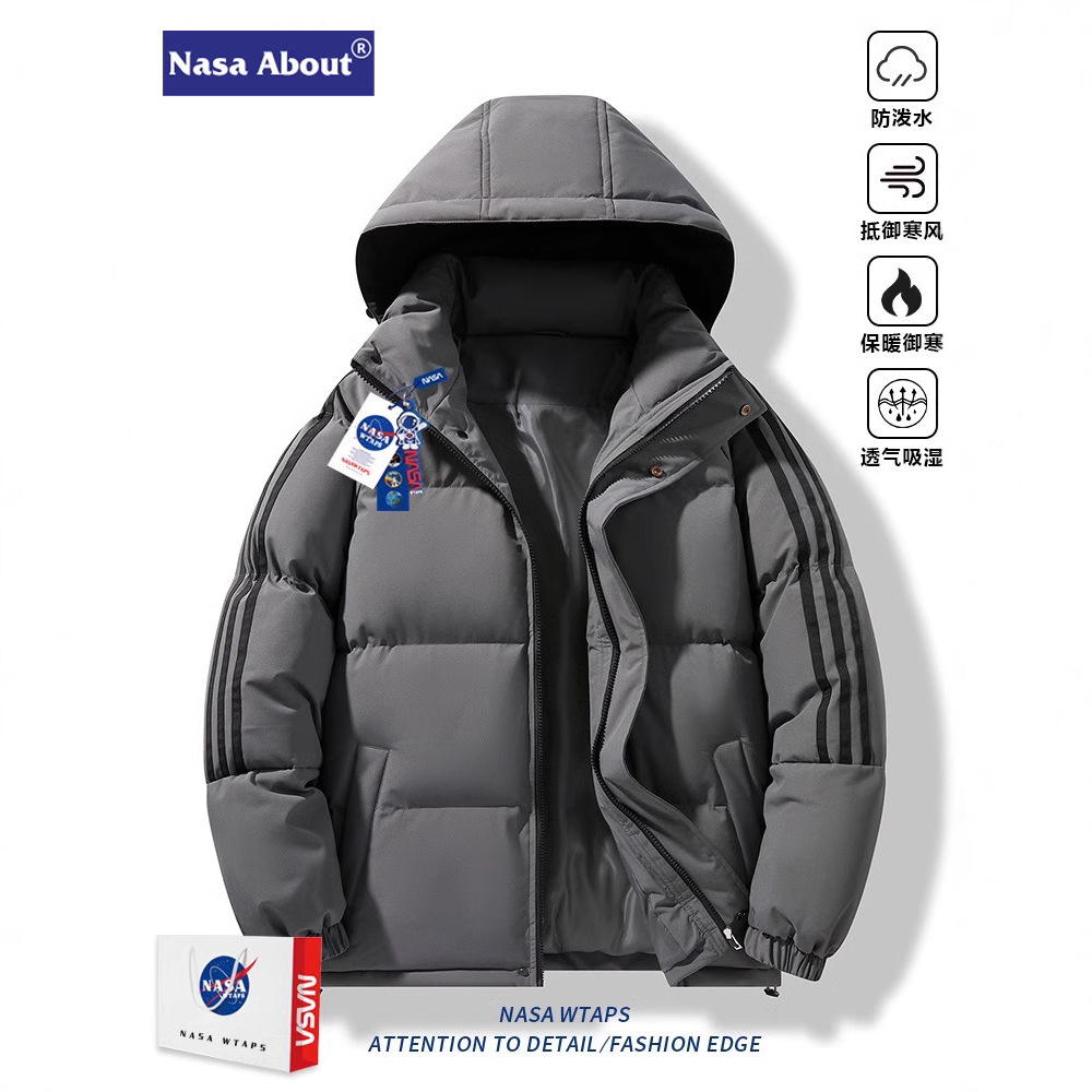NASA 신상품 코튼 의류 가을 겨울 커플 트렌디 브랜드 루즈 캐주얼 후드 코튼 재킷 남성 다용도 두꺼운 따뜻한 재킷