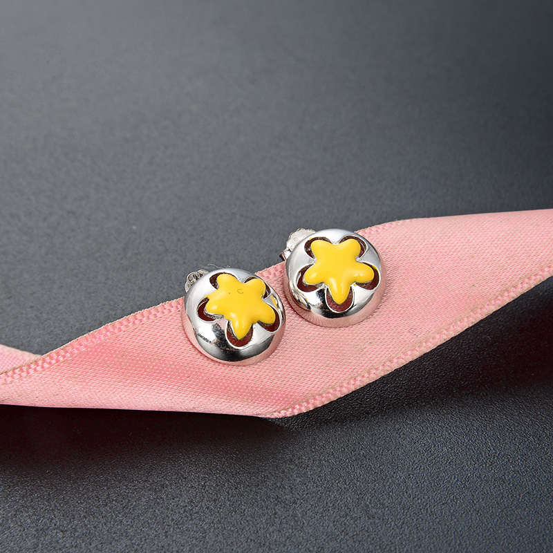 Joyería de aceite de gota de estrella de cinco puntas de las mujeres transfronterizas estilo coreano s925 pendientes personalizados de plata accesorios pendientes redondos de moda