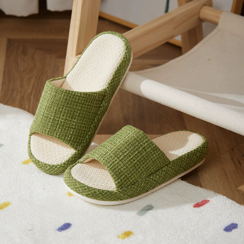 Льняные тапочки для женщин, весенне-осенние домашние впитывающие пот с толстым дном, бесшумный нескользящий, домашние тапочки Four Seasons из хлопковой и льняной ткани для мужчин