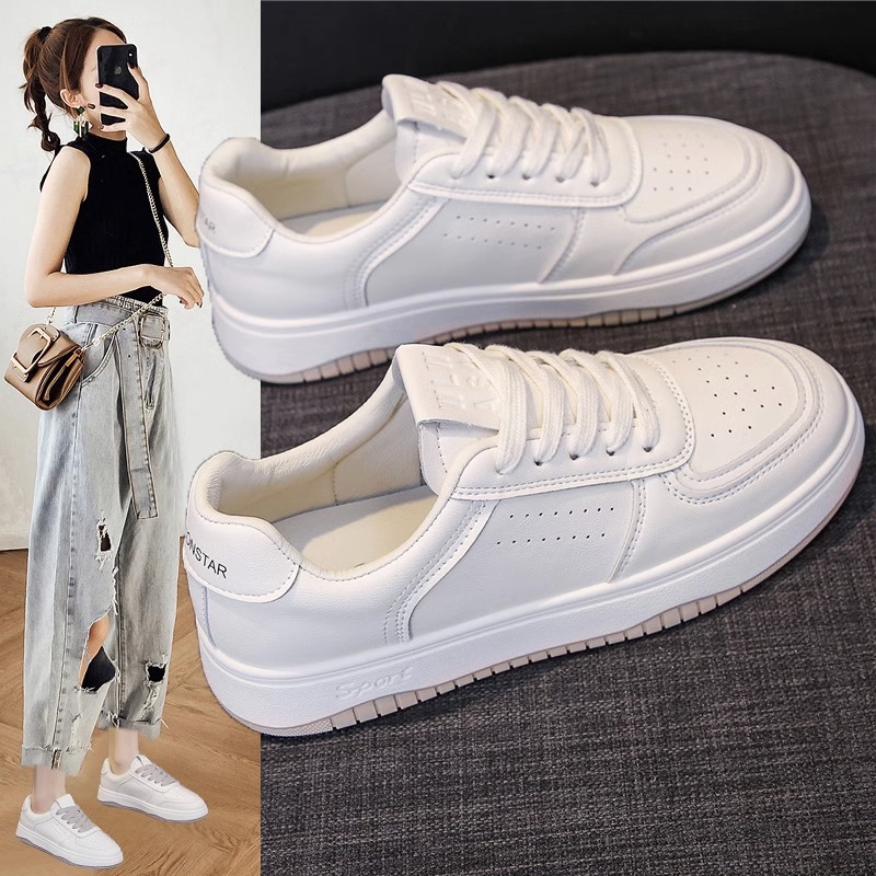 Echtes Leder mit flacher Unterseite, klein, weiß für Damen im Frühjahr 2024, neue vielseitige und atmungsaktive Damenschuhe, weich_voghion.com