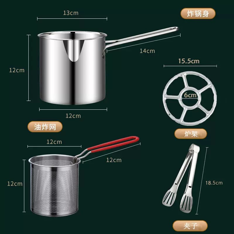 Nồi chiên sâu 410 + giỏ chiên tay cầm màu đỏ + kẹp + giá bếp