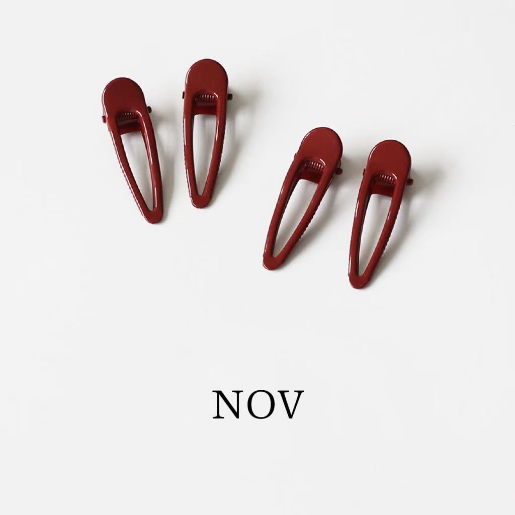 가을과 겨울 Ankora 레드 베이스 헤어핀 사이드 클립 클립 클립 클립 빈 워터 드롭 작은 덕빌 클립 기질 헤어핀 여성