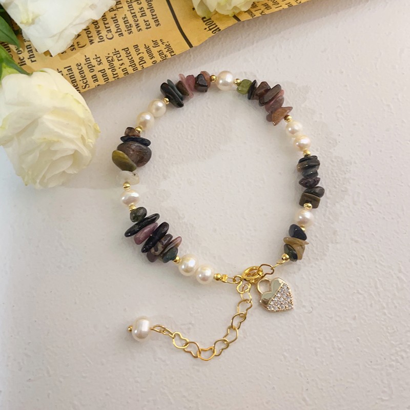 Original Design Heart Shape natural stone Plating Bracelets 1 Piece