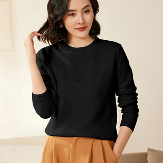 针织打底衫女圆领秋季新款长袖套头毛衣百搭修身洋气短款韩版宽松