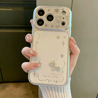 简约白底立体带钻小马适用iPhone17promax苹果16手机壳15新款14女