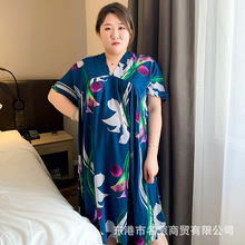 2021新款睡衣女夏棉绸宽松大码家居服薄款胖MM加肥200斤睡裙春V领