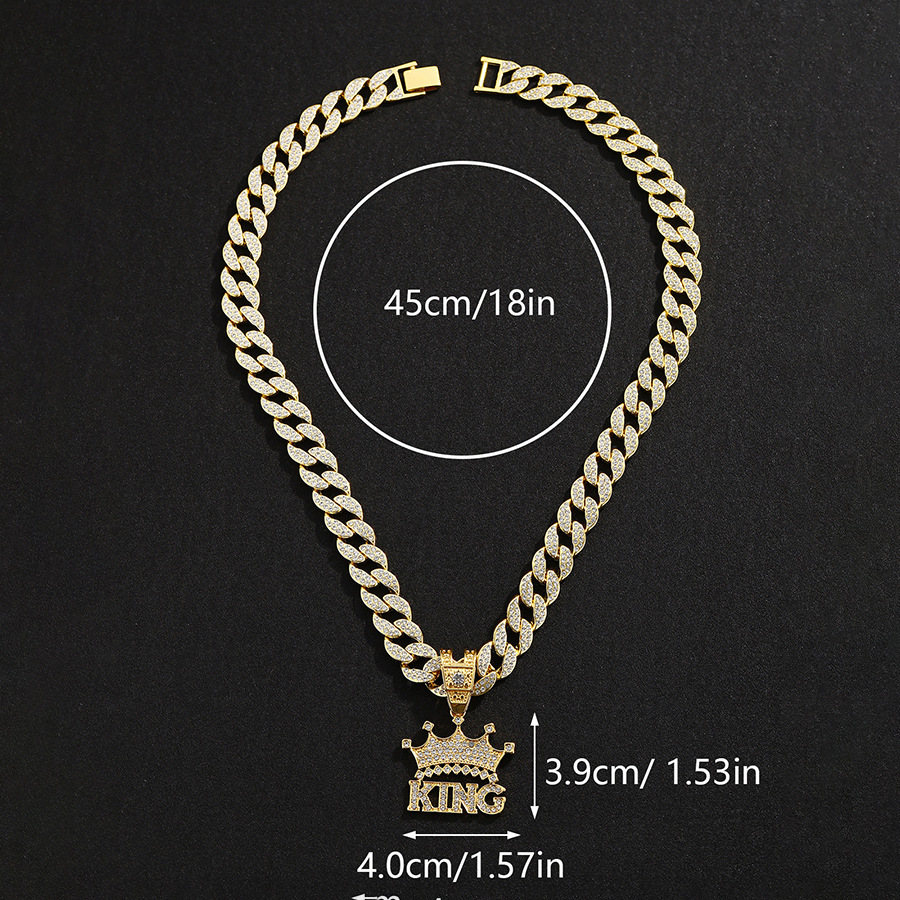 Collar con colgante de corona de rey con letras de diamantes completos, creativo y superventas transfronterizo, estilo hip-hop, con cadena cubana de aleación y pedrería.