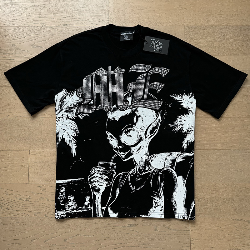 Tarjeta de marca de moda americana impresión de diamante caliente pareja de moda adolescente de verano chaqueta de manga corta camiseta