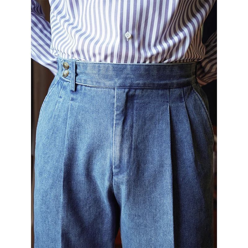 Casual Denim Straight-Leg Dress Pants for Men, Spring and Summer Business Gentleman High-Waisted Trousers, Naples Youth Drape Cross-Border