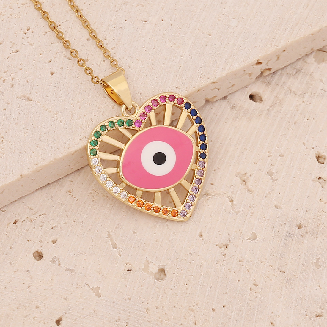 2022 new heart eye necklace copper micro-set color zirconium clavicle chain