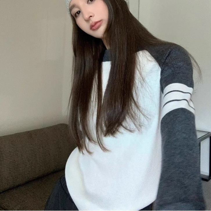 American retro niche short inner long-sleeved sweater sweater women's autumn slim-fit slimming bottoming shirt top