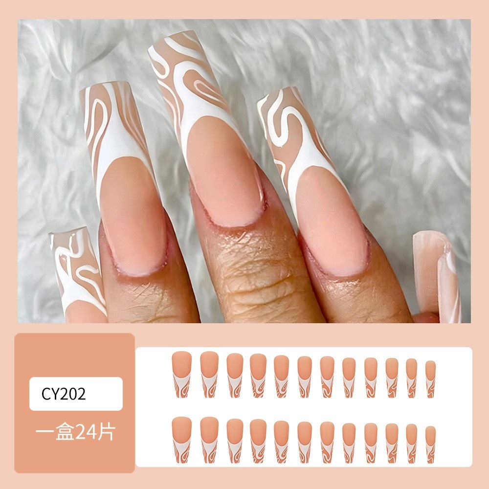 Uñas postizas mate trapezoidales estilo francés, 24 piezas, para comercio exterior, uñas postizas para uso diario, arte de uñas removible, lote mixto en stock.