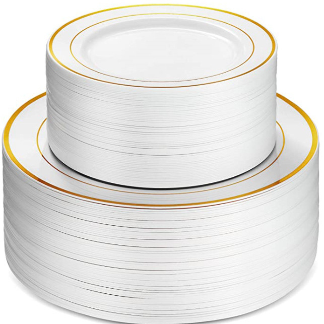 60 pts Plastic Plate Phnom Penh Disposable Dinner Plate Dessert Plate Western Food Plate Exquisite Wedding Plate 7.5 10.25 Inch