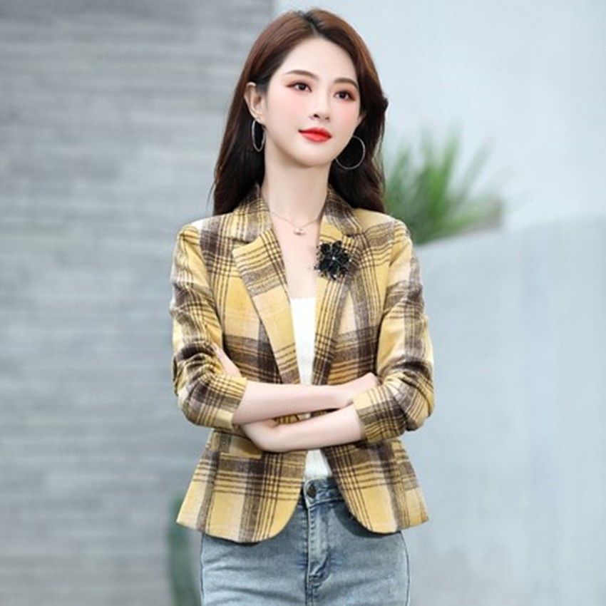 Autumn and Winter New Korean Style Retro Plaid Short Casual Suit Jacket Slimming Elegant Suit Top Women's Clothing