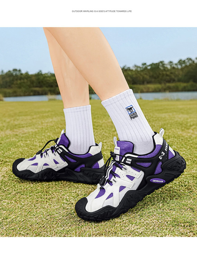 Giày leo núi nam chống trượt chống mài mòn, giày thể thao đi bộ ngoài trời đế dày gót 3-5 cm — Hồng Hạnh, Màu tím trắng, Màu vàng, đen chi tiết 27