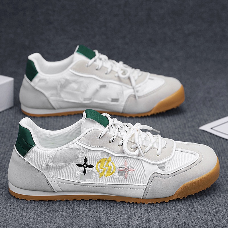 Zapatos casuales de entrenamiento alemán para hombres, zapatos deportivos de verano 2025, cordones dobles para hombres, estilo universitario plano, zapatos de moda de todo fósforo para hombres