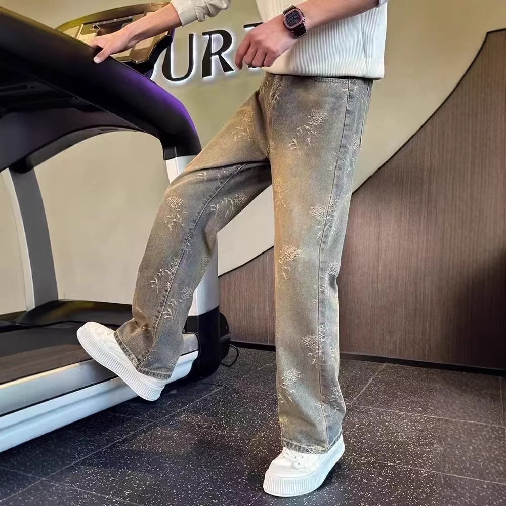 Men's Clothing Men's Retro Style High-End Slimming Jeans Cool Edgy Curved Leg Loose Straight Leg Casual Pants_mkmklike.com
