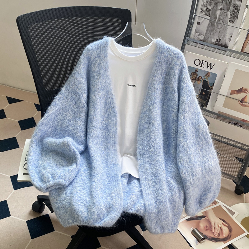 Soft and Gentle Mid-Length Sweater Coat for Women, Korean Style Outerwear, Lazy Style, Loose Korean Style Lantern Sleeve Knitted Cardigan Soft and Gentle Mid-Length Sweater Coat for Women, Korean Style Outerwear, Lazy Style, Loose Korean Style Lantern Sleeve Knitted Cardigan