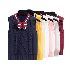 Children's Fleece Backless Cardigan 2024 Spring and Autumn New Style Knitted Student Woolen No Sleeve Pure Cotton School Uniform Vest