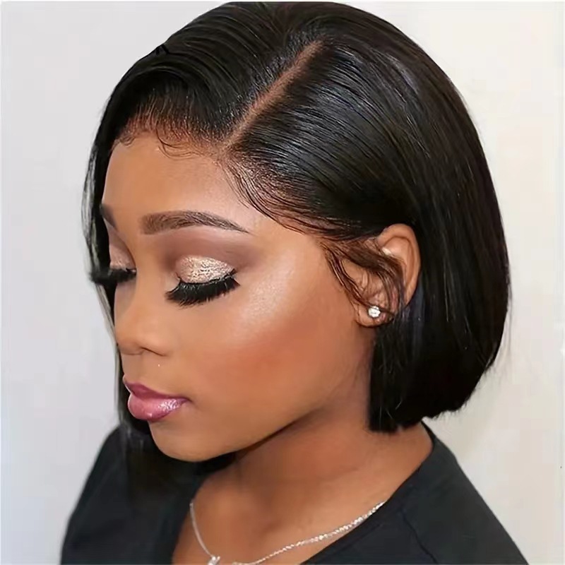 Trans-nivel damas europeas y americanas moda lindo Bob Bobo cabeza wigs encaje delantero pelo corto liso peluca de fibra química