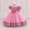 Nail sequins, dress, girl's skirt, small princess costume, 2023 collection, with short sleeve, tutu skirt, wholesale