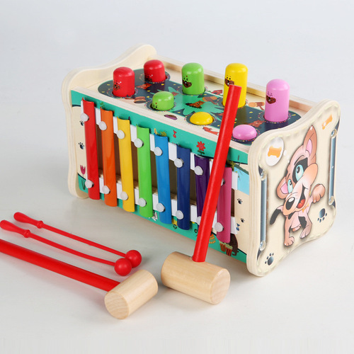 Baby whack-a-mole children's educational early education two-in-one animal eight-tone piano parent-child game wooden toy