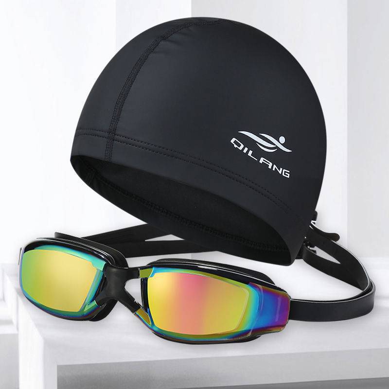 PU 수영 모자 + 수영 고글 “블랙 2 피스]