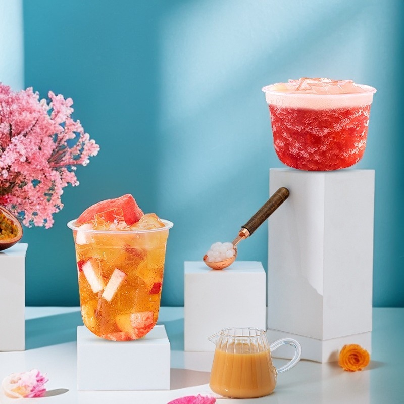 u型奶茶杯90/95口径pp注塑杯咖啡奶茶杯子带盖子食品级材质外送