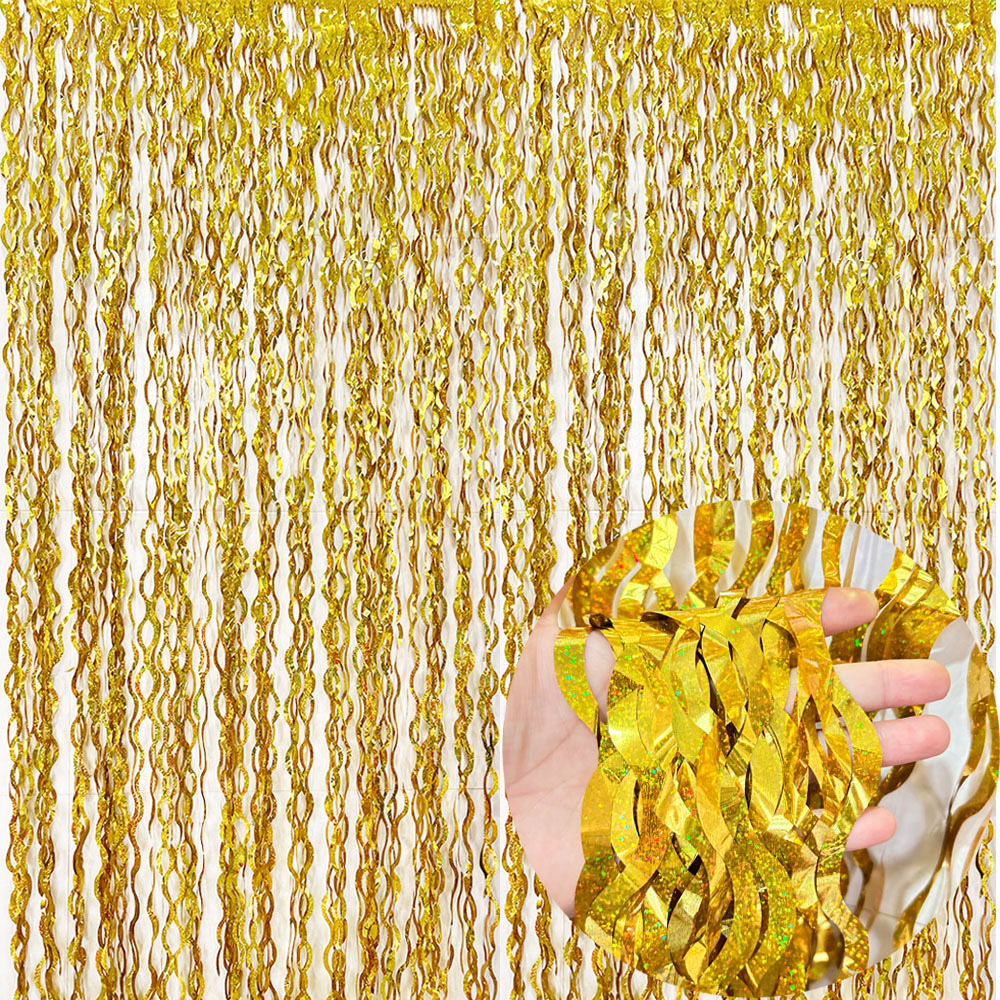 Nuevo cortina láser transfronteriza cortina de seda de lluvia ondulado decoración de fondo de fiesta de cumpleaños diseño de escena de fotos