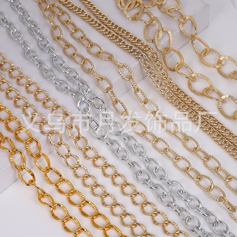 Factory Direct Sales DIY Decorative Aluminum Chain Electroplating Non-Fading Double Ring O-Shaped Various Styles Clothing Bag Aluminum Chain