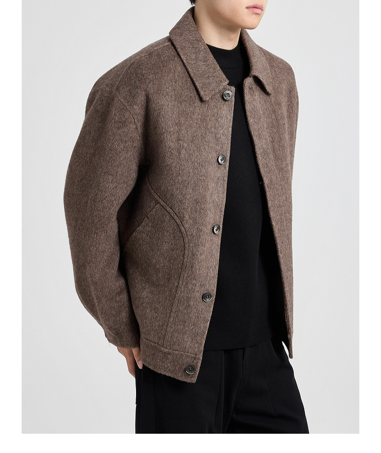 Áo khoác len nam hai mặt chất liệu merino, kiểu dáng handmade, phong cách mới — màu đen chi tiết 18