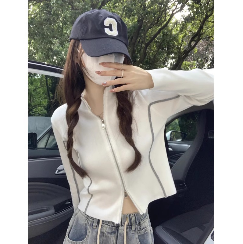 毛衣设计感小众半高领拉链修身针织衫女秋冬小个子短款外套上衣冬