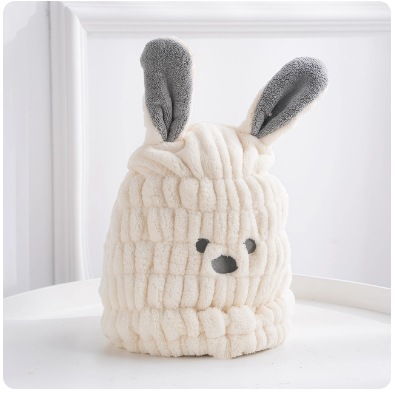 Gorro secador de pelo con orejas de conejo de dibujos animados, nuevo y adorable, de secado rápido, absorbente, elástico, de forro polar coral, venta al por mayor._voghion.com