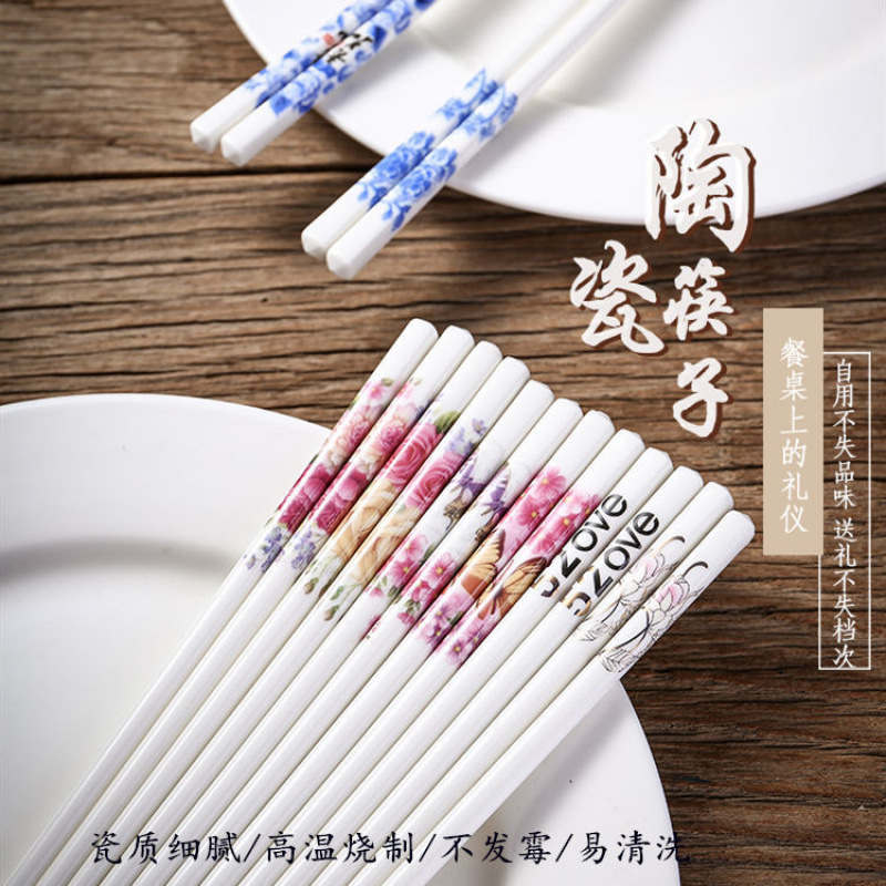 Ceramic Chopsticks, Food-Grade, Antibacterial, Non-Slip, Non-Mouldy, Easy to Clean, High Temperature Resistant Jingdezhen High-Value Tableware Ins