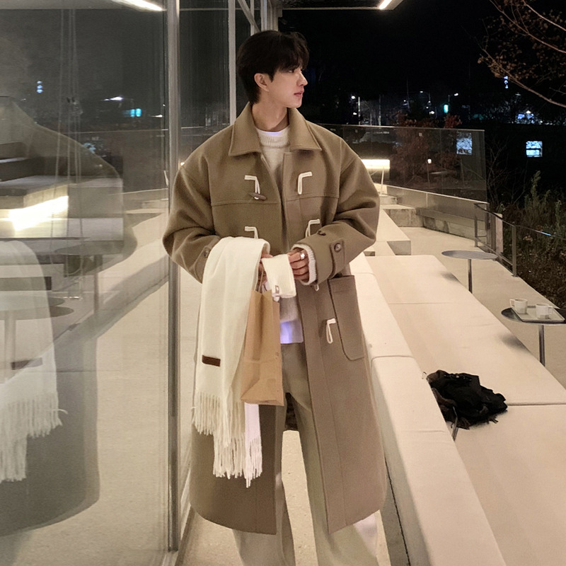 ASCLO invierno nuevo estilo coreano atmósfera abrigo de los hombres de alta calidad suelta MEDIADOS DE-longitud cuerno hebilla abrigo de lana