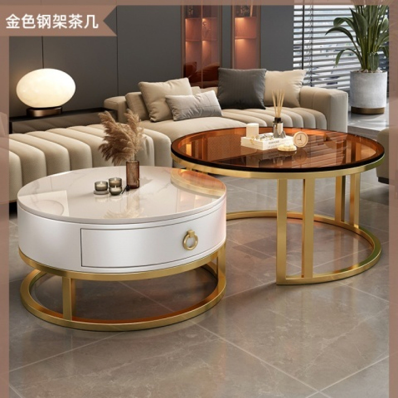 Mesa de centro redonda de pizarra de roca, sala de estar, hogar 2024, nuevo apartamento pequeño, minimalista, ligero, lujo, sensación de alta gama