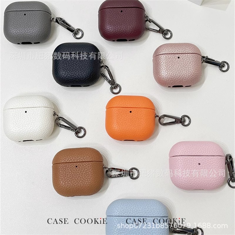 Patrón de lichi PU piel airpods4 funda protectora todo incluido piel aripodspro2 generación auriculares estuche Pro funda blanda