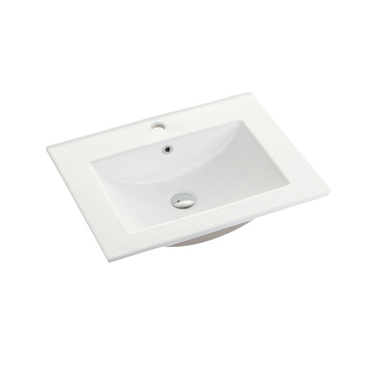 Lavabo integrado de cerámica para encimera, mueble de baño con lavabo, lavabo de diseño de borde delgado image 6