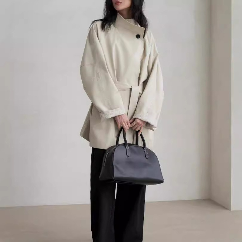秋、春、秋の女性用のスタンドカラー、シャリシャリ、ワンボタンシルエットのショート＆ロングウインドブレーカージャケット|undefined