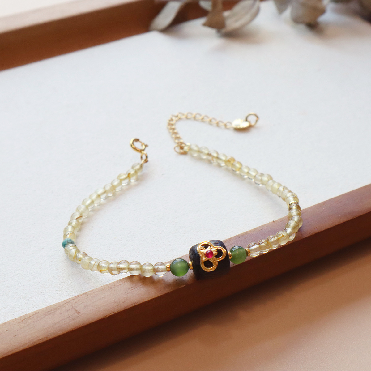 Natural Peridot & Golden Rutilated Quartz Layered Bracelet For Women_voghion.com